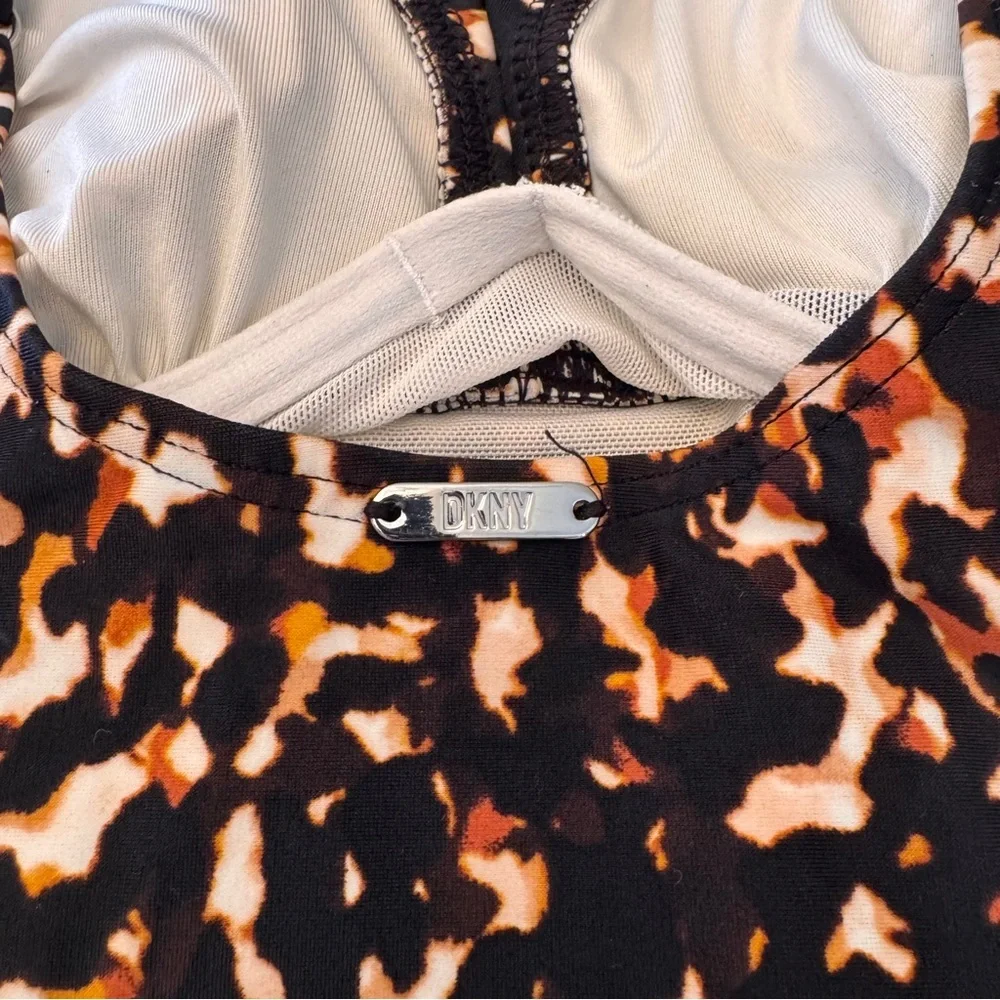 DKNY Printed Ruffle Plunge Underwire Tummy-Control One-Piece Multi, Size 10 - Picture 9 of 12